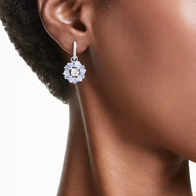 Swarovski Synthetic Cubic Zirconia Rhodium-Plated Faux Crystal Earrings Women's Blue-4