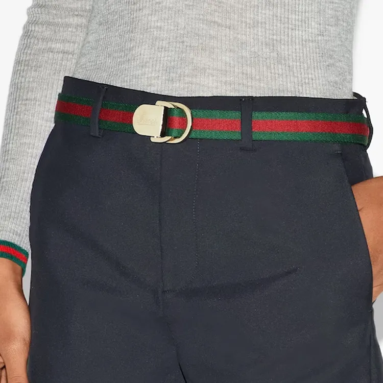 GUCCI Webbing Pattern Belt Women's Green Width 2.5CM-1