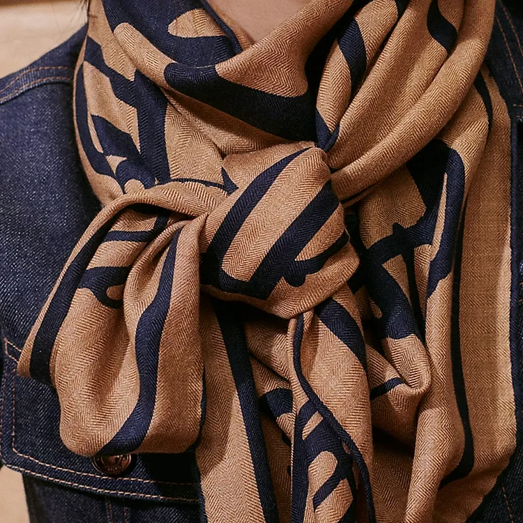 HERMES Knit Scarves Women's Caramel-1