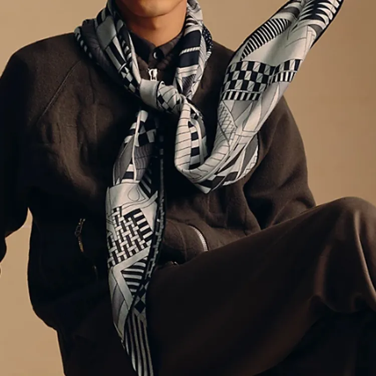 HERMES Cashmere Silk Scarves Unisex Black-2