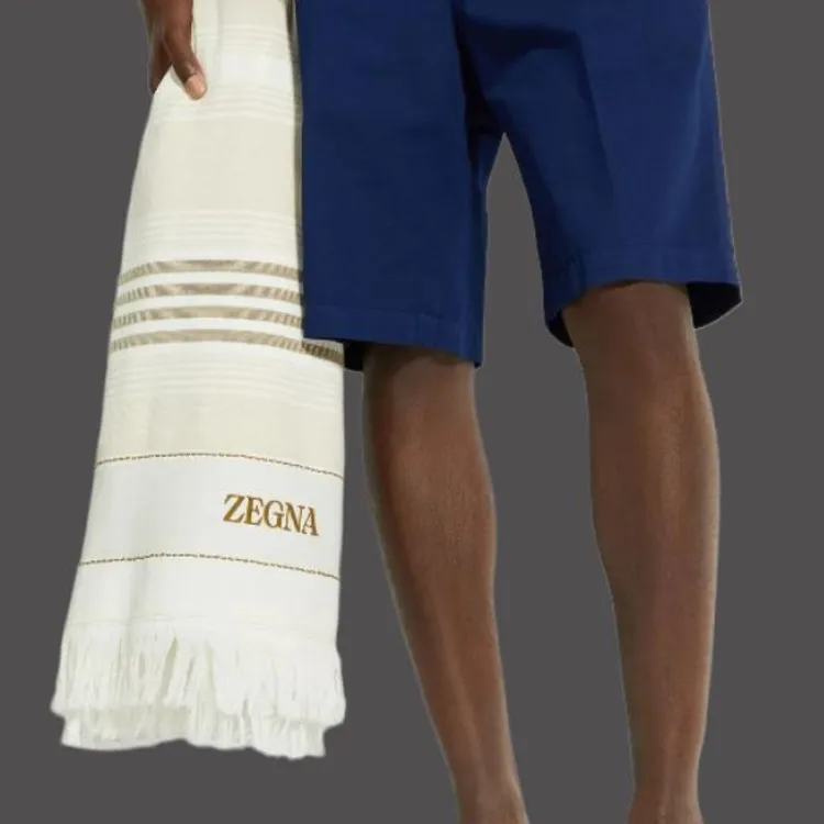 Ermenegildo Zegna Logo embroidered Cotton Beach Towel-2