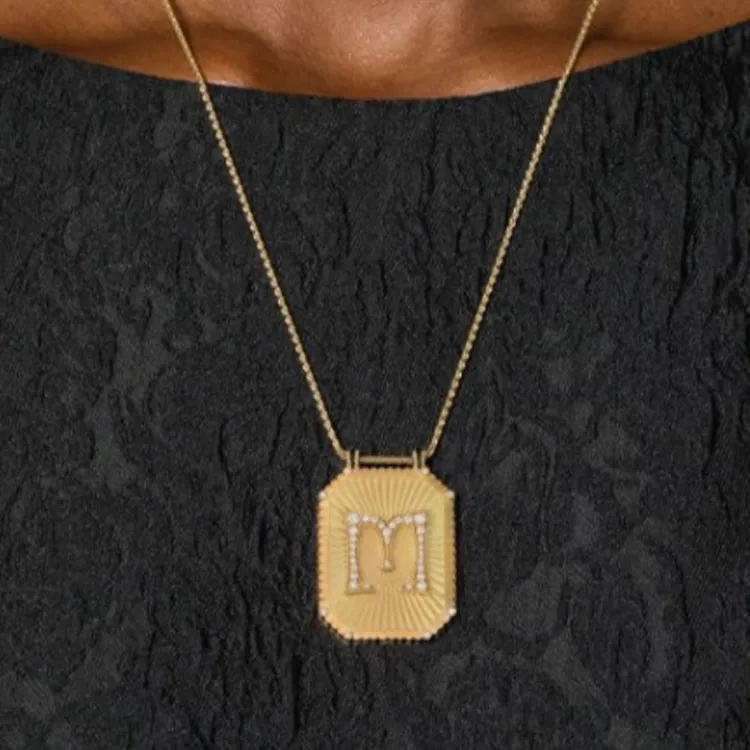 Marie Lichtenberg 18kt Yellow Gold M Letter Scapular Diamond Necklace-2