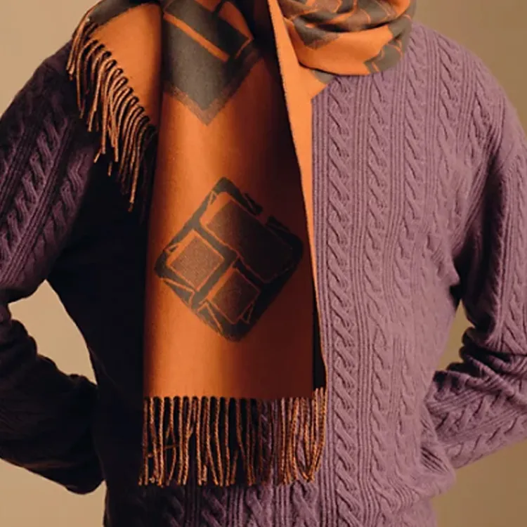 HERMES Cashmere Knit Scarves Men's Pumpkin-1