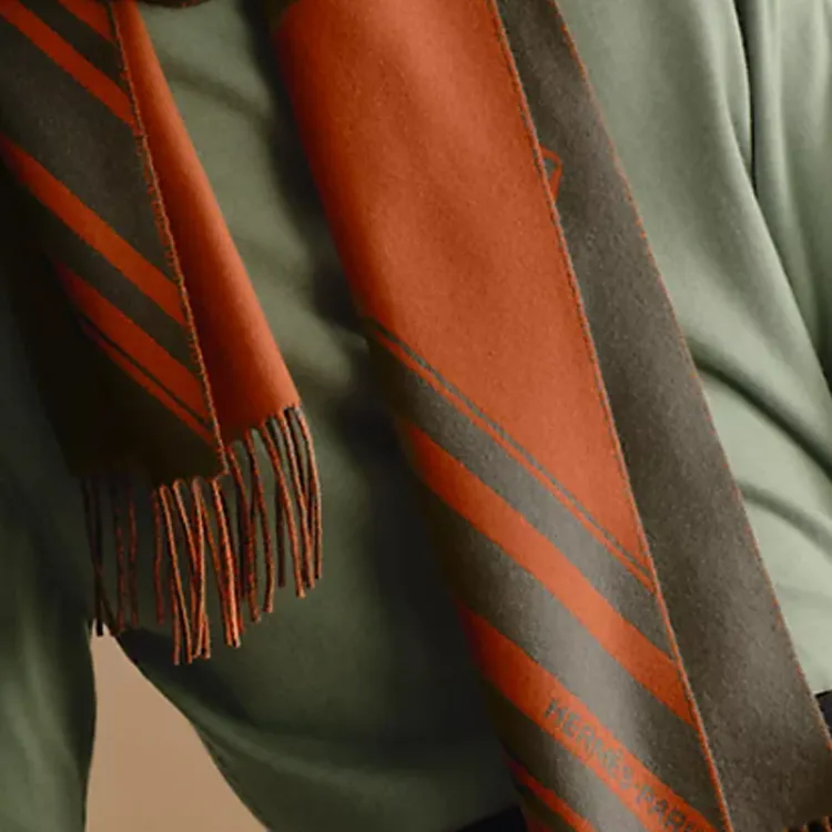 HERMES Cashmere Knit Scarves Men's Pumpkin-1