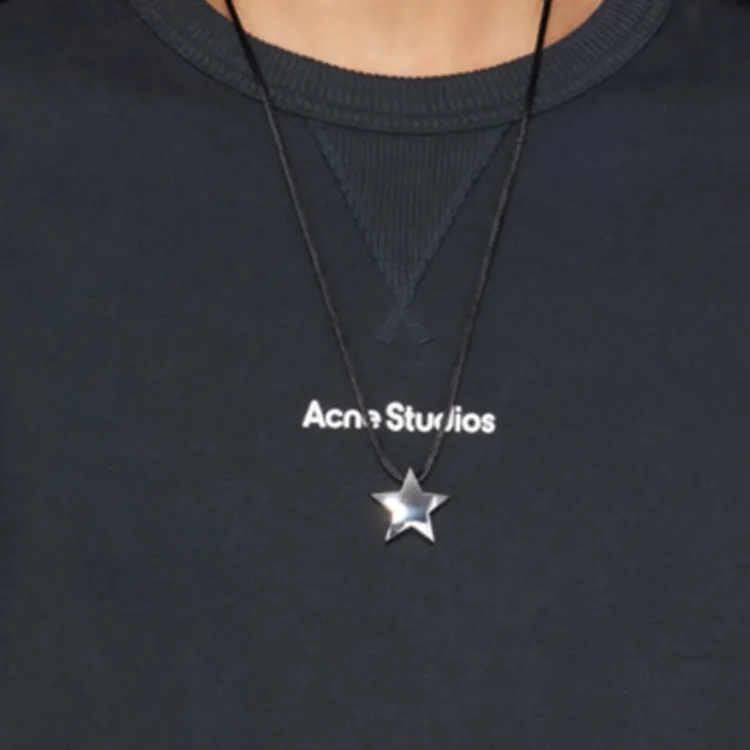 Numbering Brass Rhodium-Plated Fabric Necklaces Men's Black-2