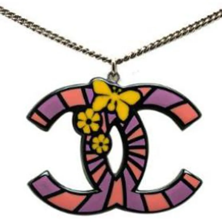 CHANEL 2015 Enamel Brass Butterfly Cc Pendant Costume Necklace-2
