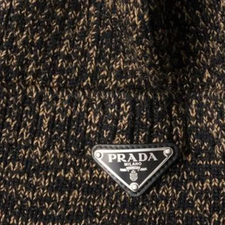 PRADA Enamel logo Mélange Wool Beanie-2