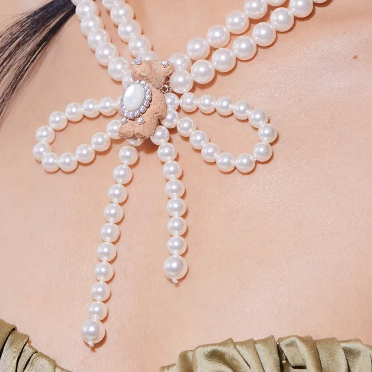YVMIN Bear Bow Pearl Necklace-2