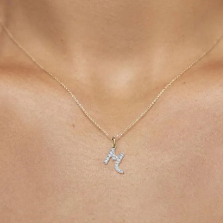 Monica Vinader 14kt Yellow Gold M Charm Diamond Necklace-1
