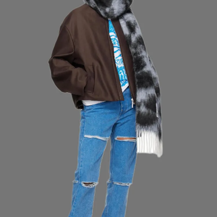 MARNI Wool Polyamide Mohair Alpaca Knit Scarves Women's Blue-2