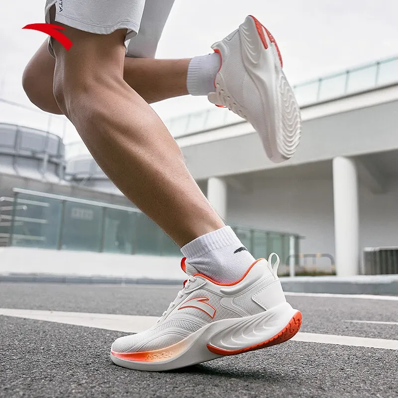 Anta Stinger SE Anti Slip Wear Resistant Low Top Running Shoes Men's White Orange-2
