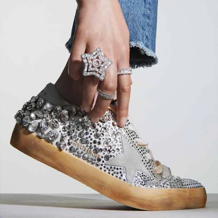 Golden Goose x Swarovski Super-Star Stylish Skateboarding Shoes Women's White-2