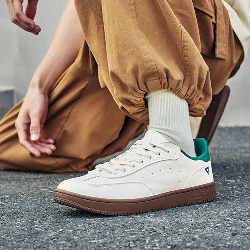 PEAK Classic Heritage Anti Slip Wear Resistant Low Top Skateboard Shoes Men's White Green-3