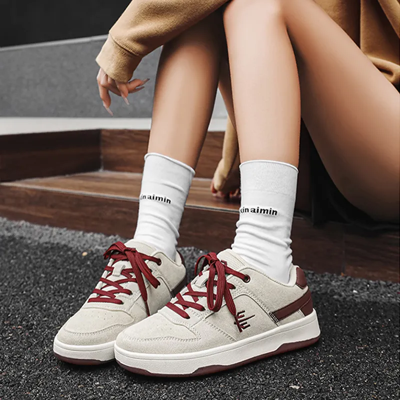 Sharp Crowds Slip Resistant Shock Absorbers With Abrasion Resistant Properties Low Top Skateboard Shoes Unisex Ecru-3