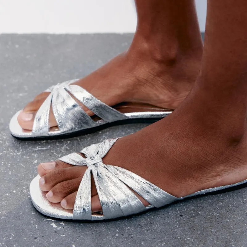 ZARA Slide Slippers Women's Silver-5