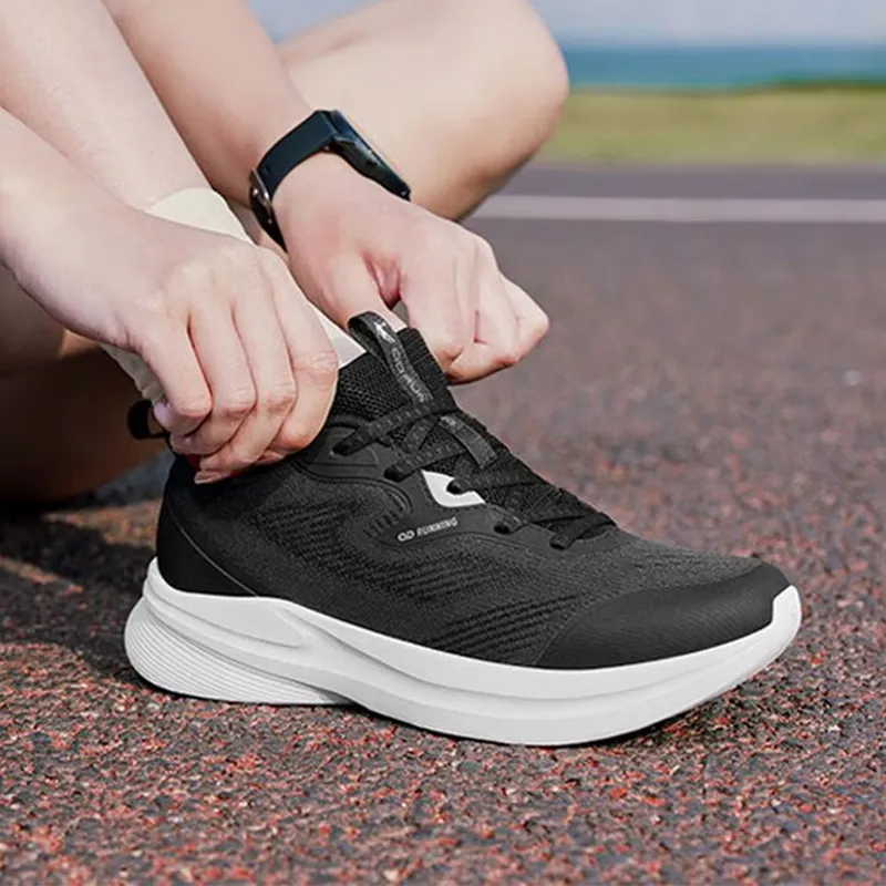 QIAODAN Durable Breathable Lightweight Low Top Sprint Running Shoes Women's Black White-1