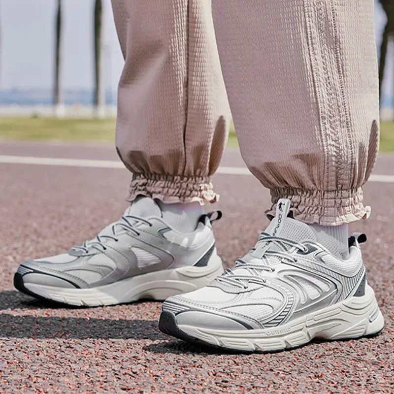 QIAODAN Durable Breathable Lightweight Low Top Running Shoes Women's White Silver-1