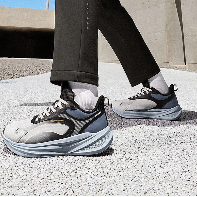 QIAODAN Anti Slip Wear Resistant Low Top Casual Running Shoes Men's Gray Black Blue-5