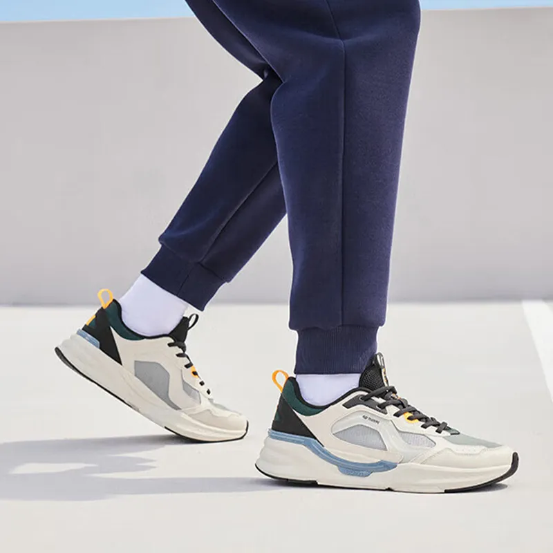 QIAODAN Wear resistant And Lightweight Low Top Casual Running Shoes Men's White Blue Gray-2