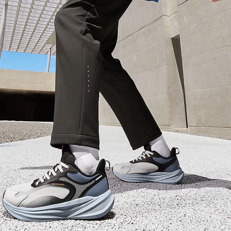 QIAODAN Anti Slip Wear Resistant Low Top Casual Running Shoes Men's Gray Black Blue-3