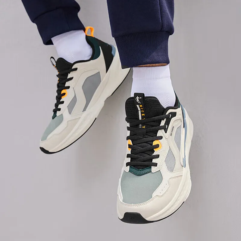 QIAODAN Wear resistant And Lightweight Low Top Casual Running Shoes Men's White Blue Gray-4