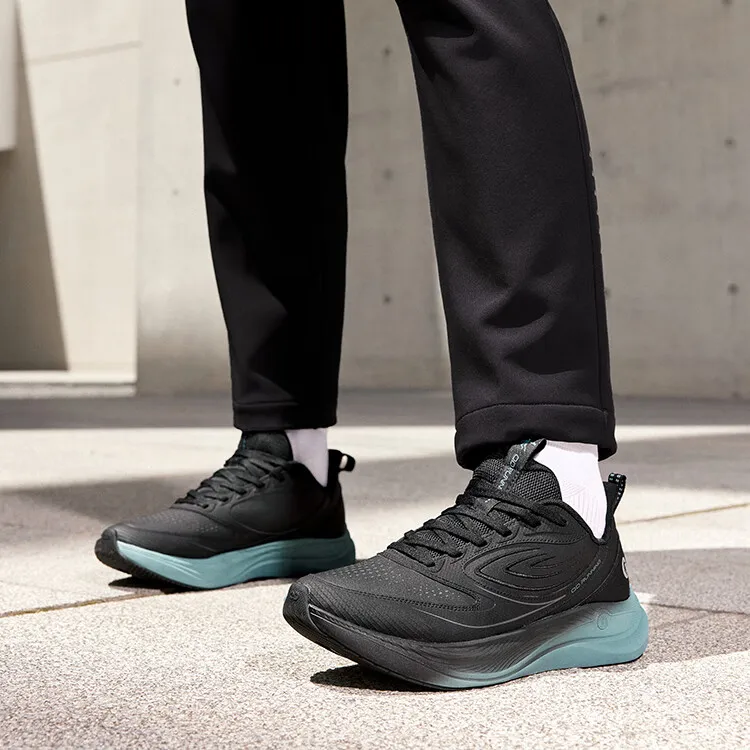 QIAODAN Abrasion Resistant Slip Resistant Low Top Casual Running Shoes Men's Black Cyan-3