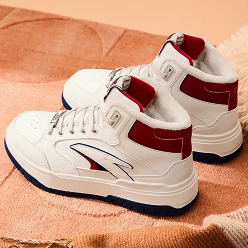 Anta 982 Warm And Wear Resistant High Top Skateboard Shoes Women's White Blue Red-2