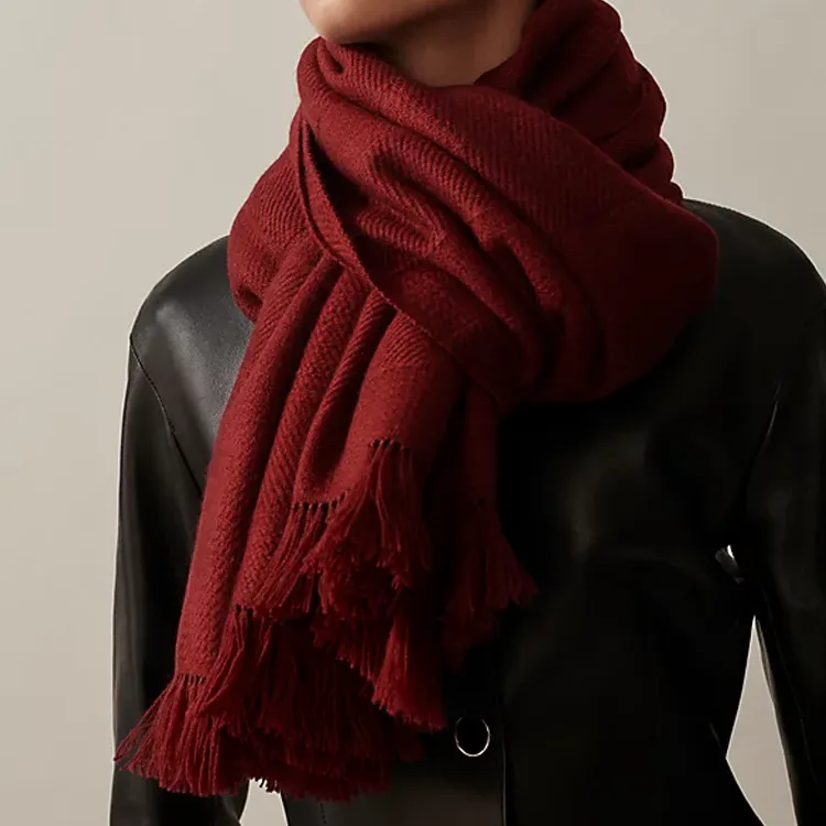 HERMES Knit Scarves Women's Burgundy-1