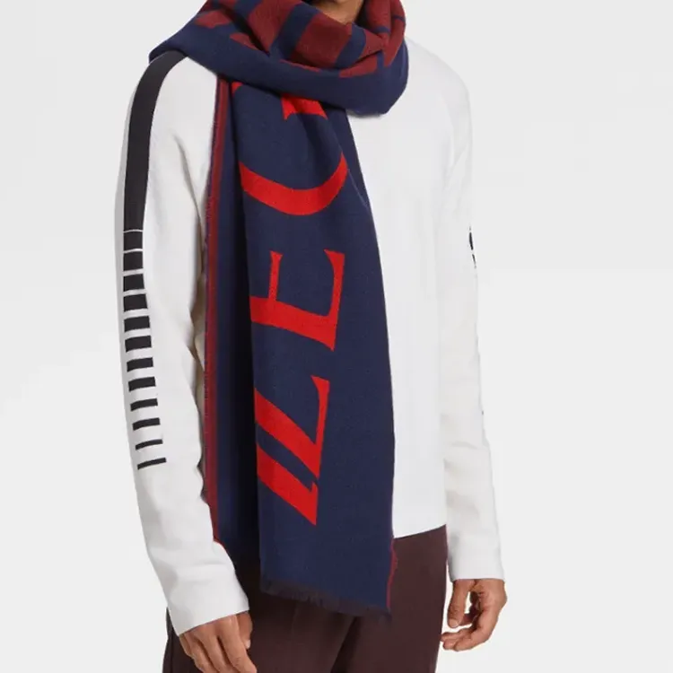 Zegna Knit Scarves Unisex Red/Blue-1