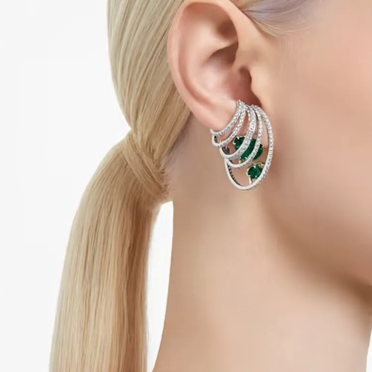 Swarovski Hyperbola Rhodium Plated Earrings Women's Silver/Green-4