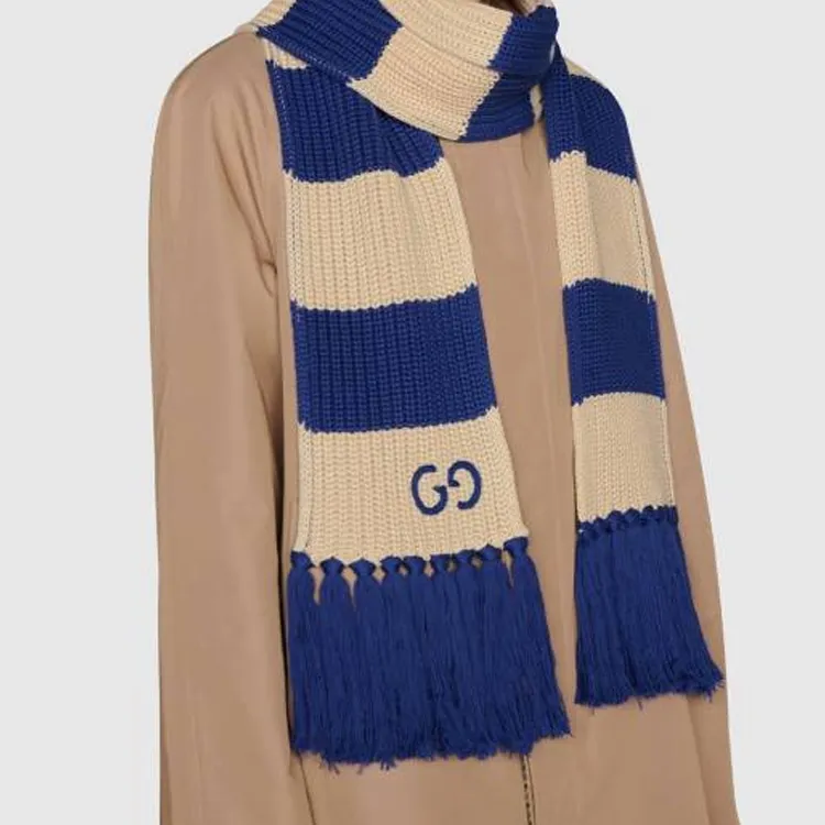 GUCCI Knit Scarves Unisex Blue/Khaki-2