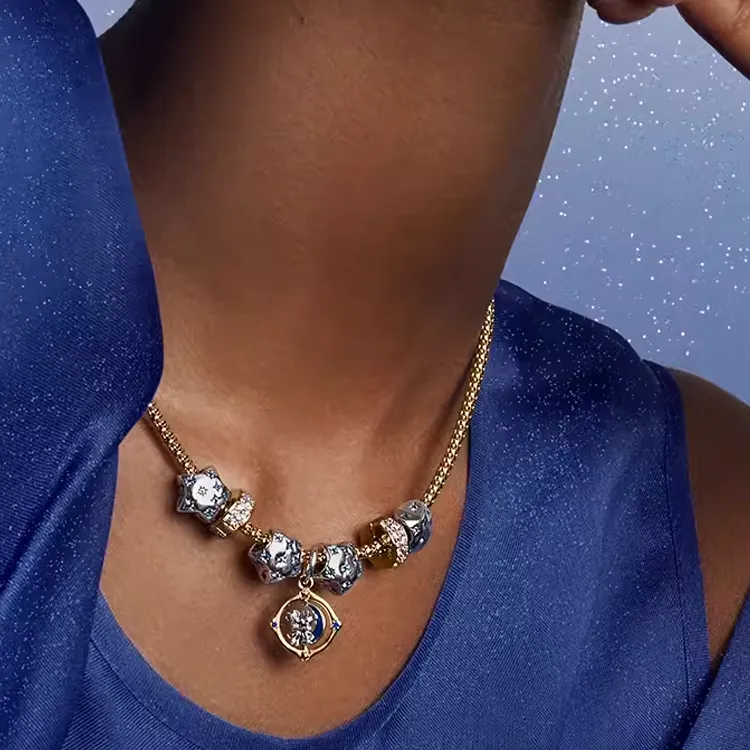 Pandora Gold Plated Copper Silver Alloy 925 Sterling Silver Glass Enamel Pendants Women's Gold-3