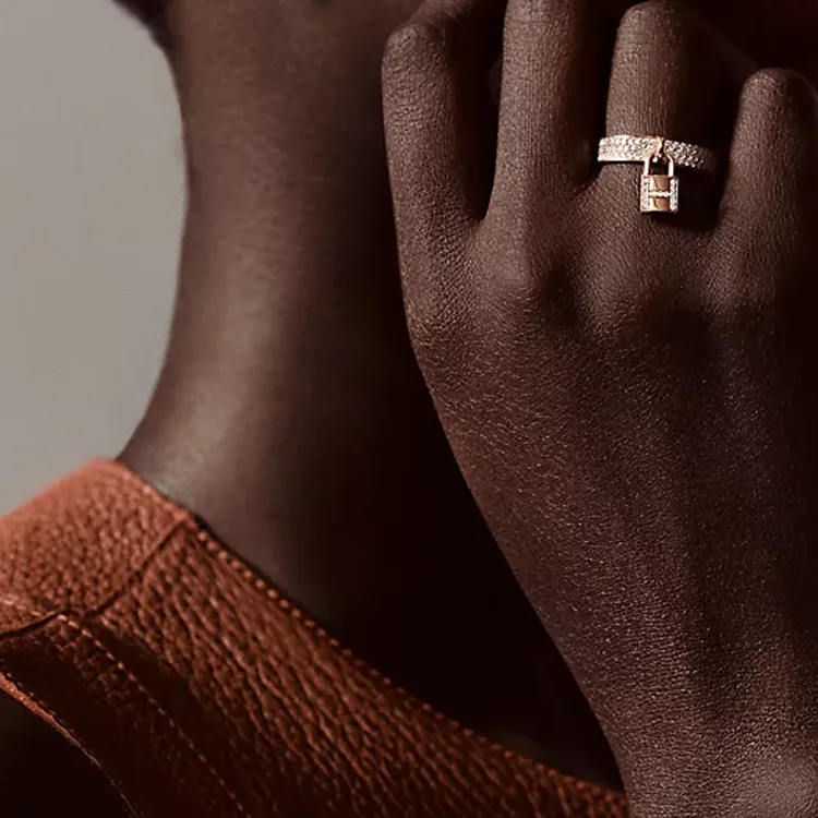 HERMES Diamond 18K Rose Gold Rings Women's Rose Gold-1