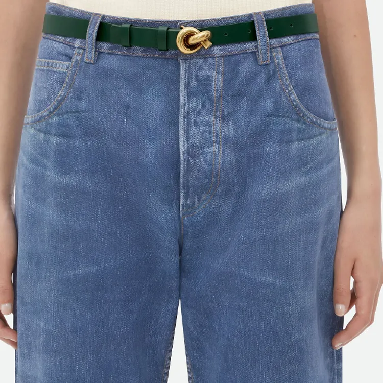 Bottega Veneta Cow Leather Metal Leather Belts Women's Green Width  2CM-2