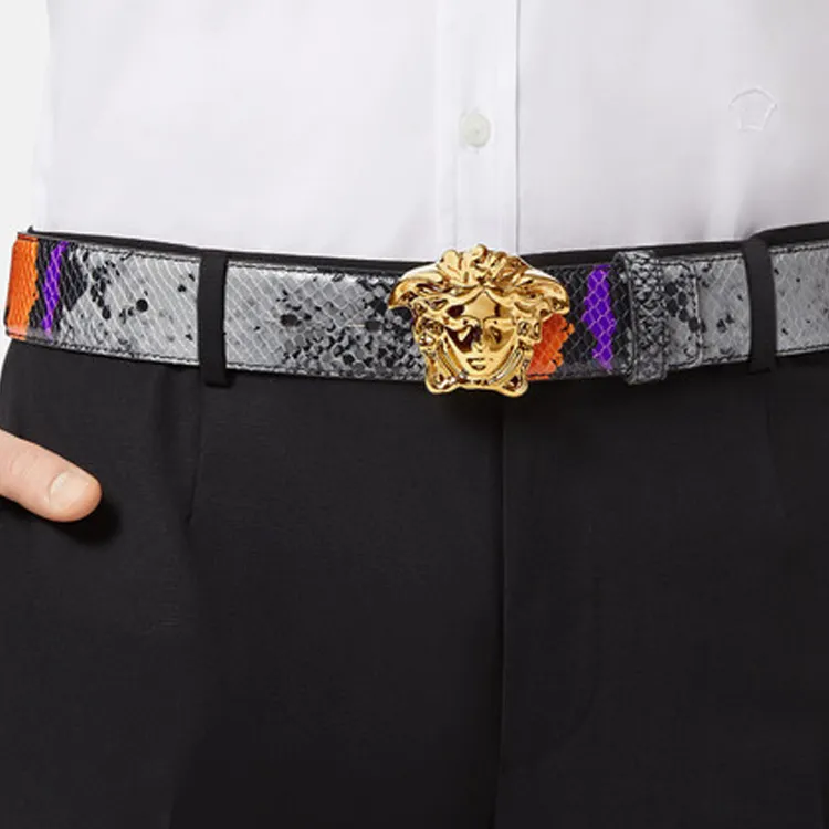 VERSACE Print Decoration Smooth Buckle Leather Belts Men's Multicolor-1