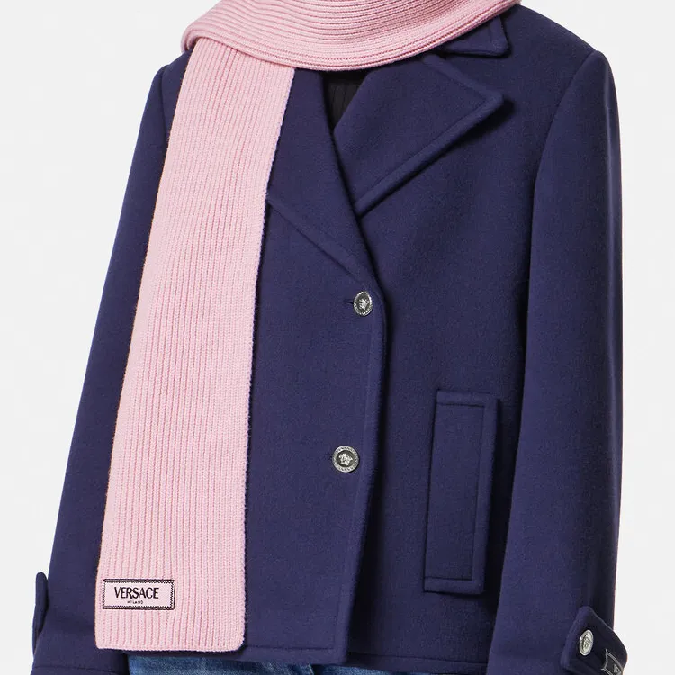 VERSACE Logo patch Ribbed knit Wool Scarf-1