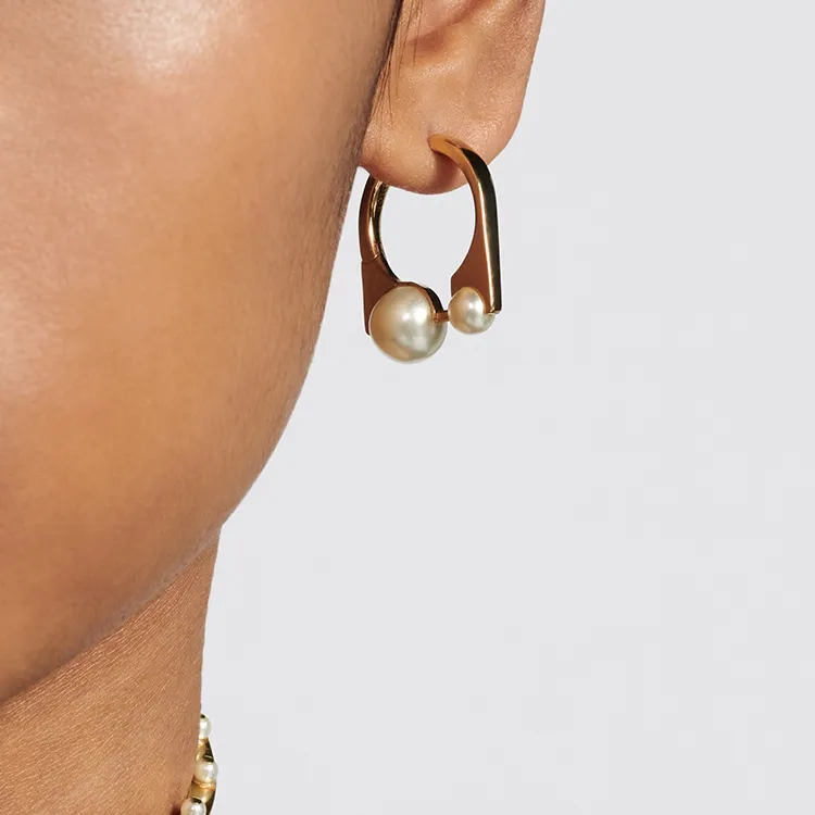 DIOR Resin Pearl Metal Earrings Women's Gold-2