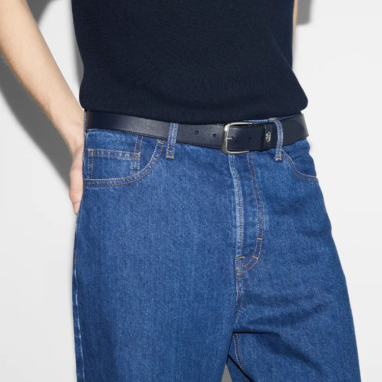 GUCCI Leather Belts Men's Blue Width 3.5CM-2