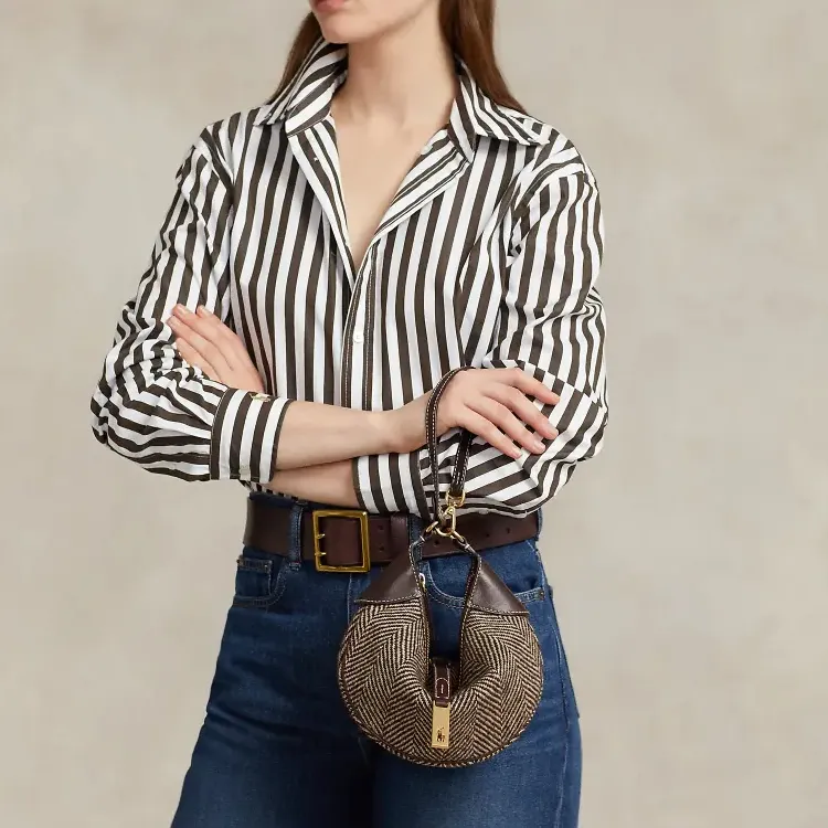 Polo Ralph Lauren Herringbone Tweed Handbag Shoulder Bag Mini Women's Brown-4