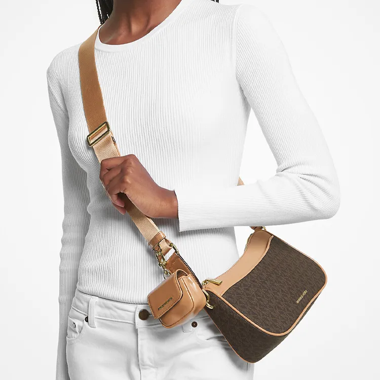 MICHAEL KORS Jet Set Canvas With Leather Shoulder Bag, Crossbody Bag Medium Size Women's Camel-2