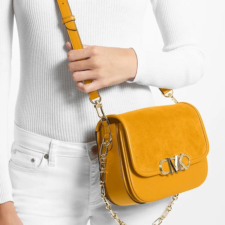 MICHAEL KORS PARKER Suede Messenger Bag Shoulder Bag Crossbody Bag Medium Size Women's Yellow-2