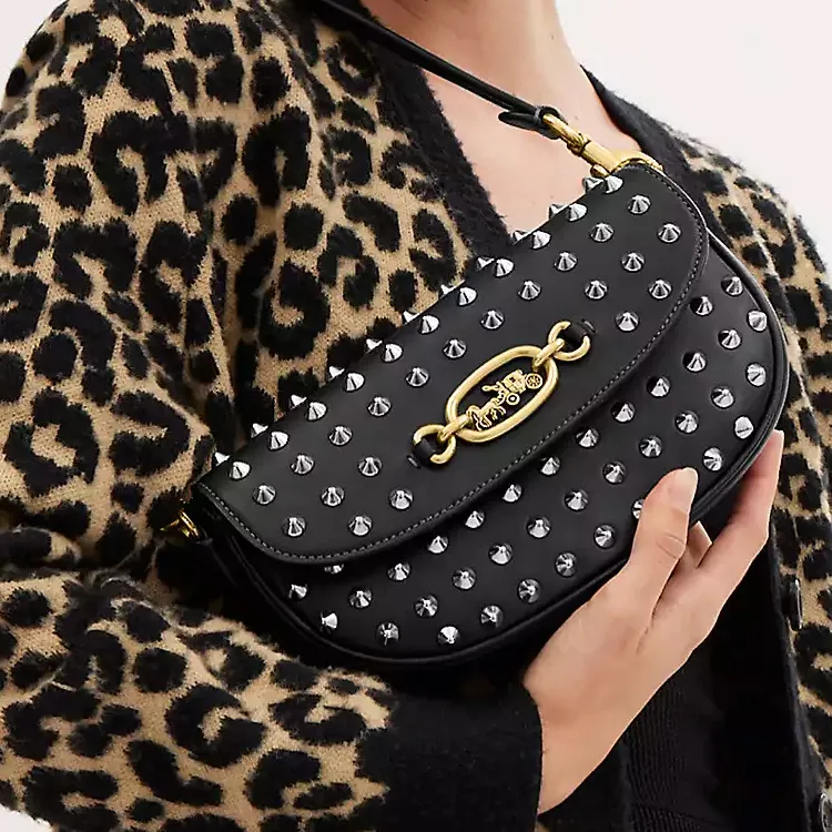 COACH Zip Shoulder Bag Glove Tanning Saddle Bag Handbag Shoulder Bag Medium Size Women's Black-5