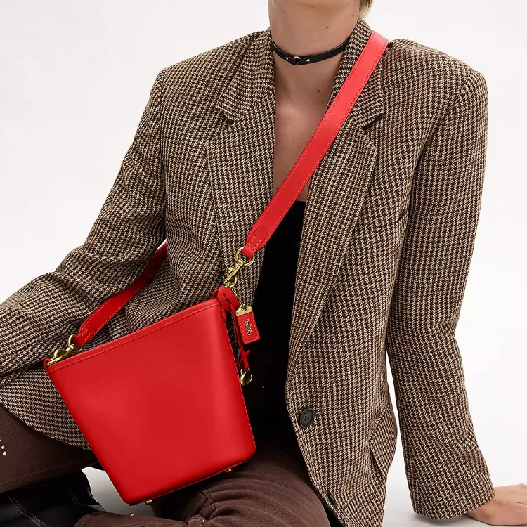 COACH Dakotah Glove Tanning Bucket Bags One Shoulder Handbags Mini Women's Gloves With Leather Brass Sports Red-3