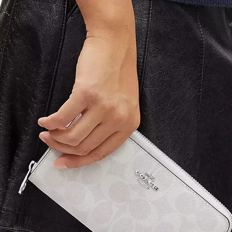 COACH Zip Around Coated Canvas With Smooth Leather Coin Purse Wallet Small Size Women's White-4
