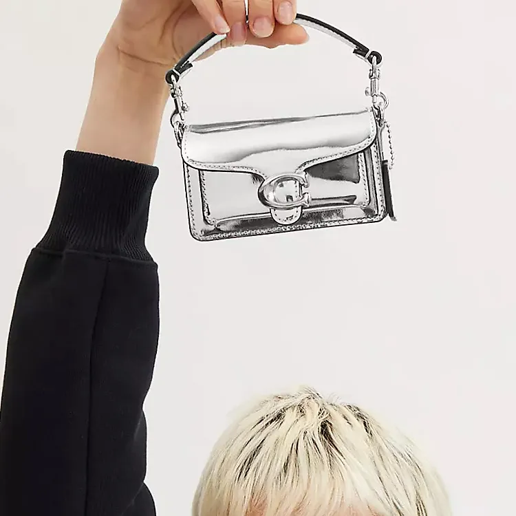COACH Tabby Leather Messenger Bag, Handbag Mini Women's Silver-4