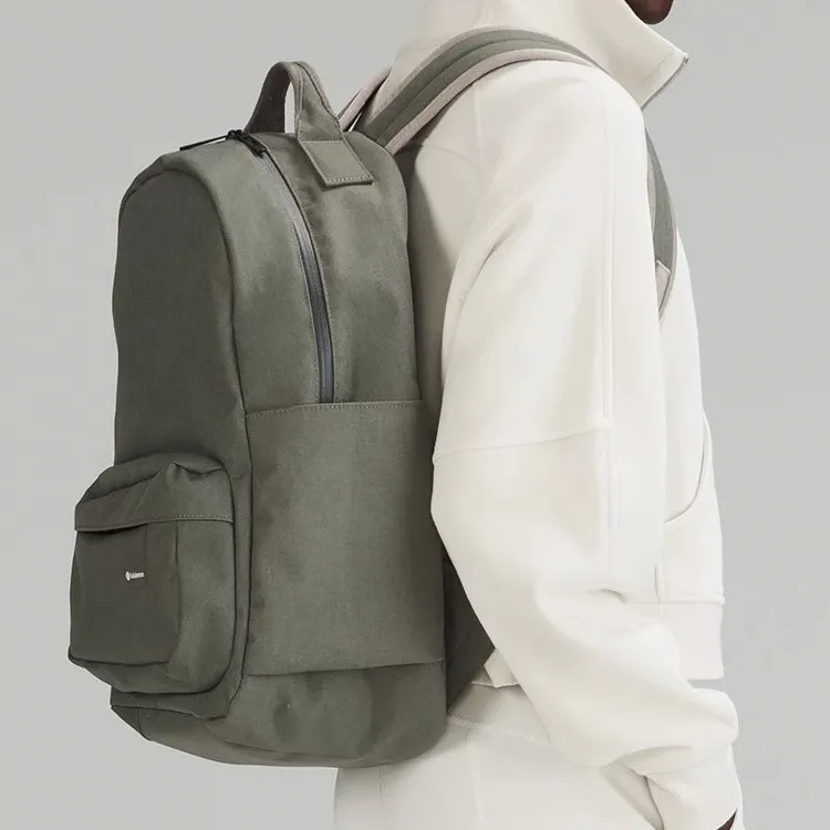 Lululemon Water-Resistant Fabric Backpack Men's Gray Sage Green With River Stone Accents-2