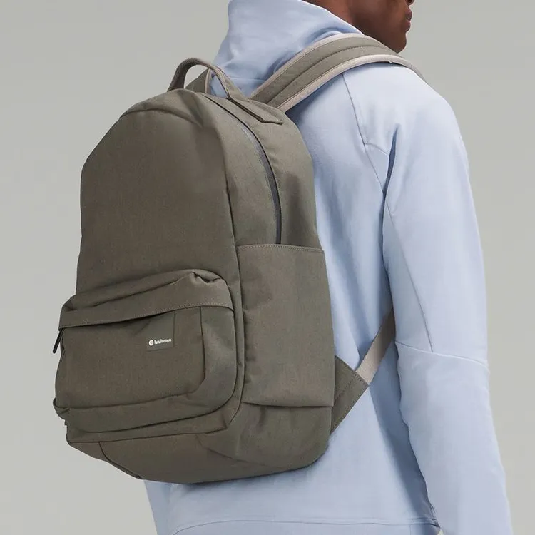 Lululemon Water-Resistant Fabric Backpack Men's Gray Sage Green With River Stone Accents-1