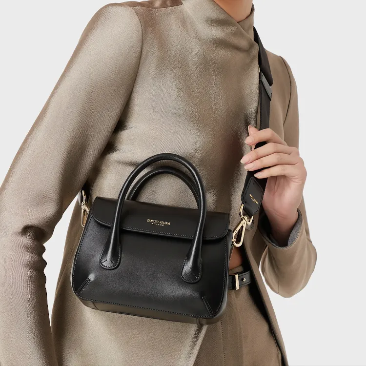 GIORGIO ARMANI Leather Handbag Small Size Women's Black-5