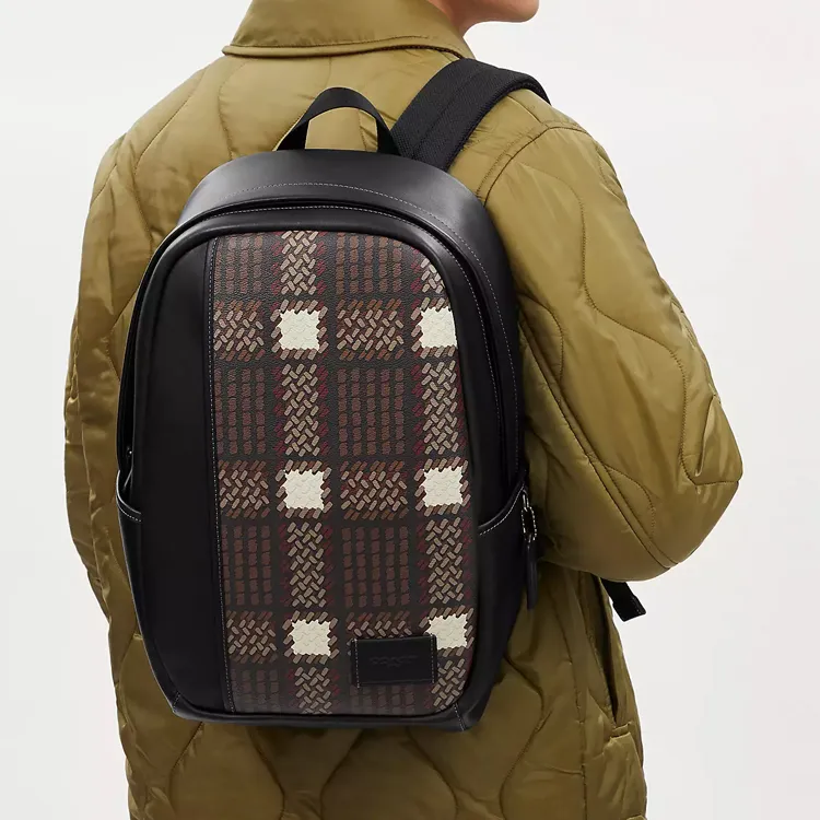 COACH Edge Coated Canvas With Calfskin Backpack Regular Men's Black & Bronze-3