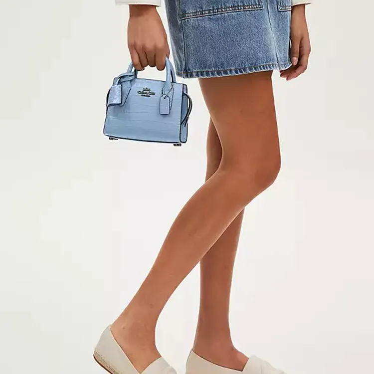 COACH Crocodile Embossed Leather Shoulder Bag, Crossbody Bag, Handbag Mini Women's Blue-4